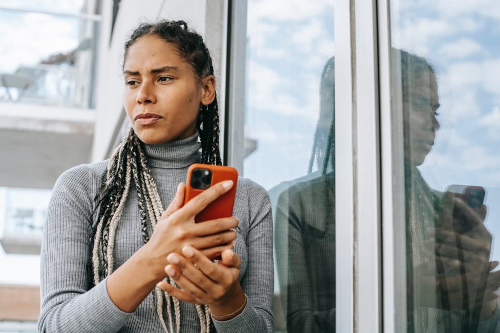 thoughtful ethnic woman thinking on solution of problem